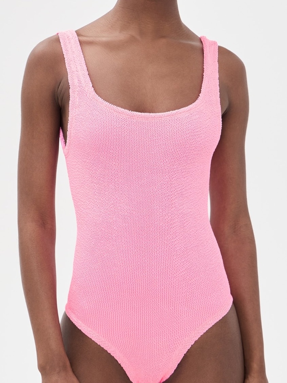 Hunza G Pink Textured Scoop-Back One-Piece Swimsuit